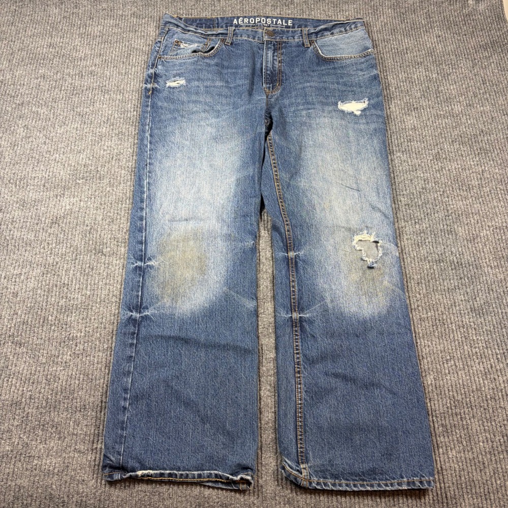 Aeropostale Briggs‎ Slim Bootcut Mens Jeans Medium Wash Distressed Size 36/30 - Picture 3 of 12